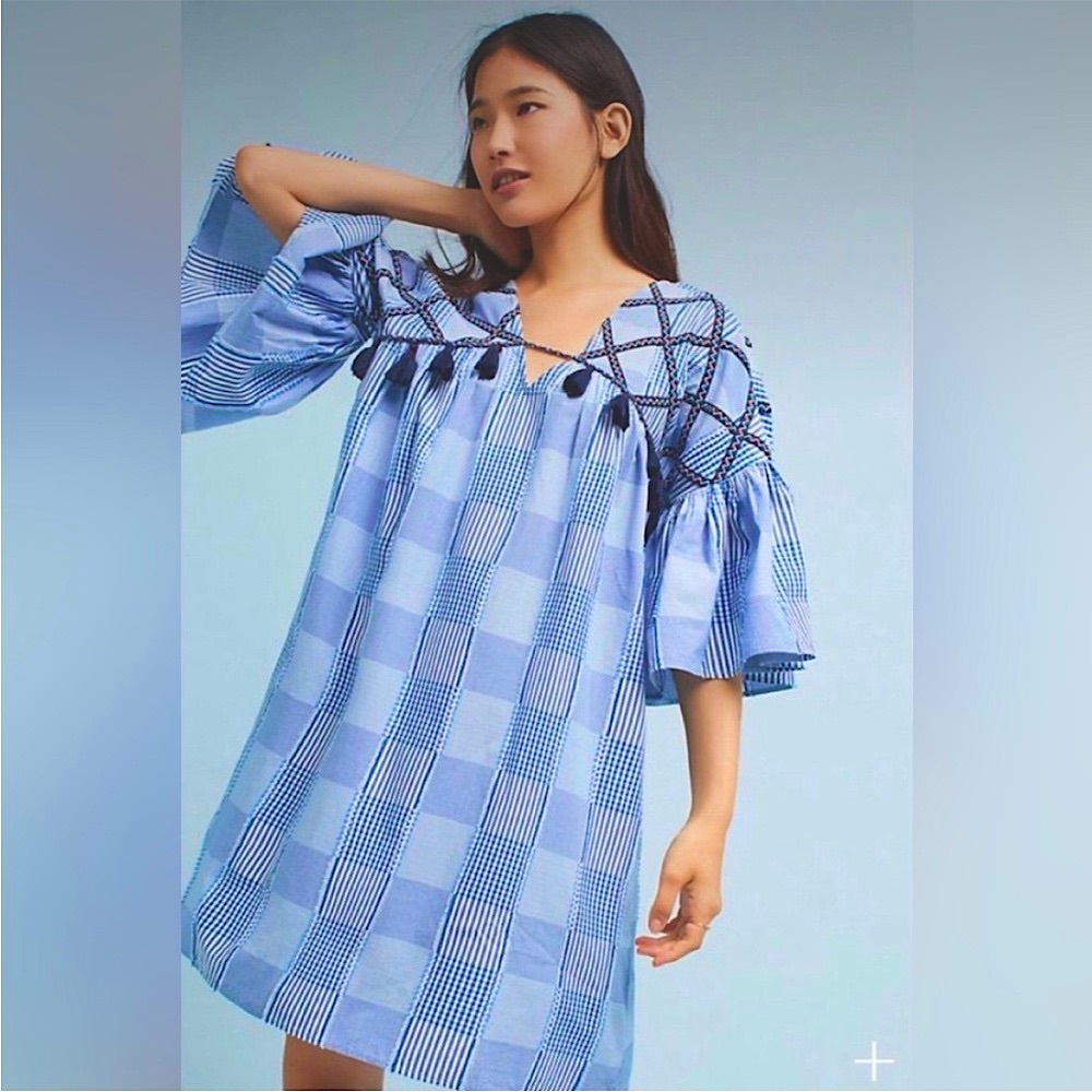 Maeve Blue Plaid Long Sleeve Dress
